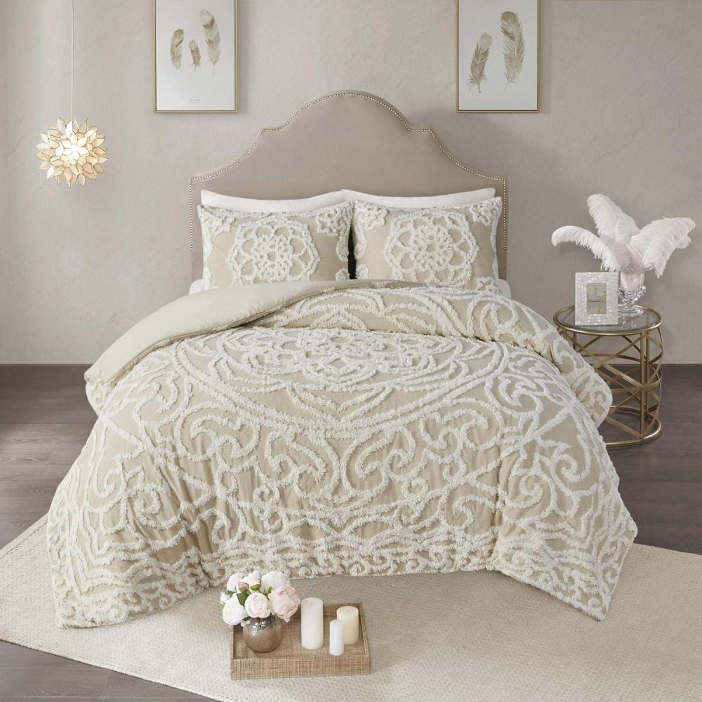 imageMadison Park Violette 100 Chenille Cotton Tufted Duvet Boho Medallion Design Modern Luxe All Season Comforter Cover Bed Set with Matching Shams FullQueen90quotx90quot IvoryTaupe 3 PieceLaetitia Taupe
