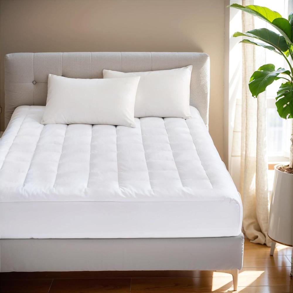 imageMadison Park Waterproof Queen Mattress Protector Cloud Soft Plush Mattress Cover Overfilled Mattress Pad Fitted Pocket Fits Up to 18 Inch Machine Washable Bed Cover White QueenQueen