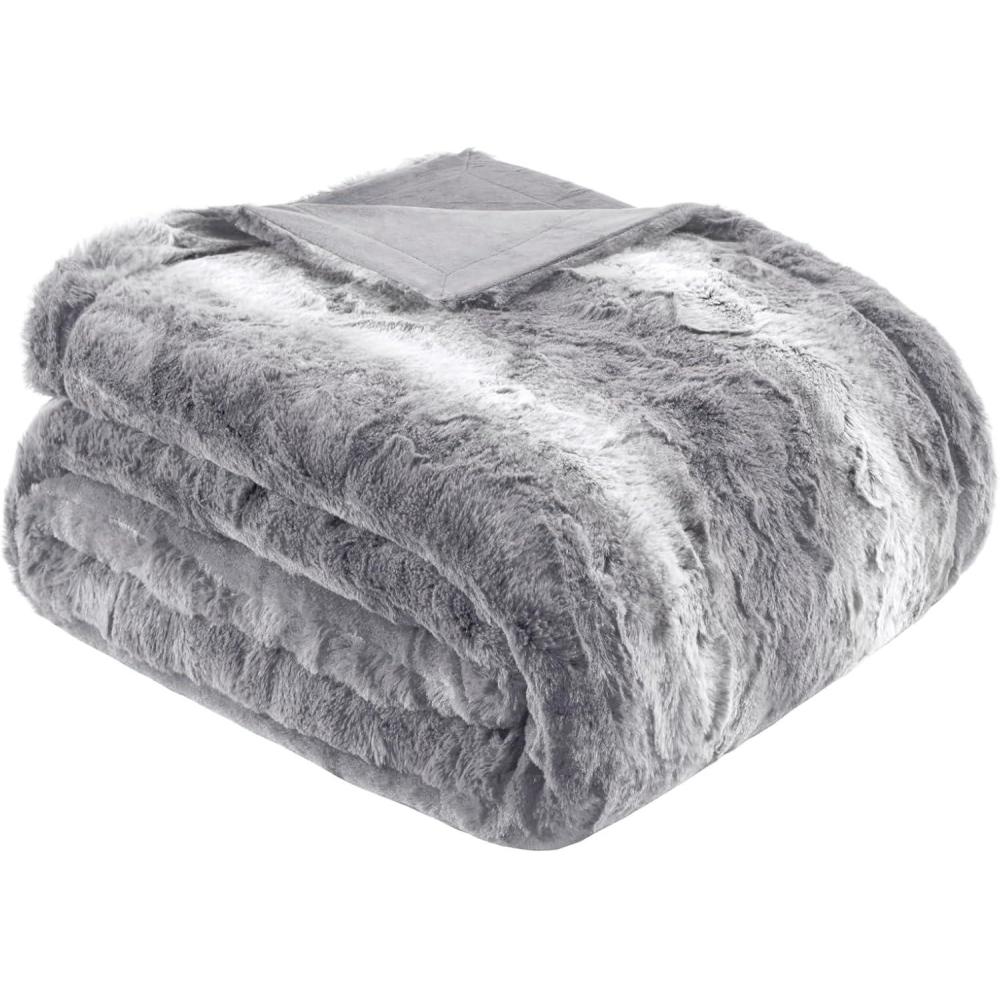 imageMadison Park Zuri Soft Plush Luxury Oversized Faux Fur Throw Animal Stripes Design Faux Mink On The Reverse Modern All Seasons Blanket for Bed Sofa Couch Office Sand 60x70quotGrey