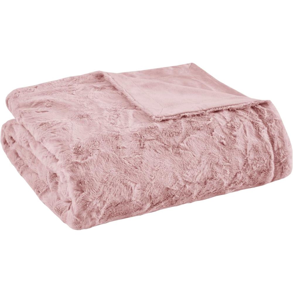 imageMadison Park Zuri Soft Plush Luxury Oversized Faux Fur Throw Animal Stripes Design Faux Mink On The Reverse Modern All Seasons Blanket for Bed Sofa Couch Office Sand 60x70quotBlush