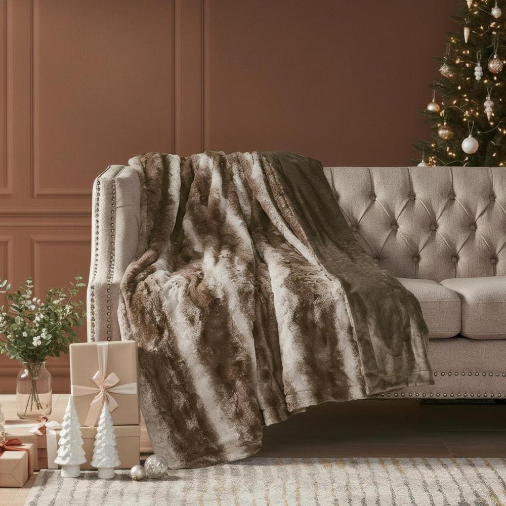 imageMadison Park Zuri Soft Plush Luxury Oversized Faux Fur Throw Animal Stripes Design Faux Mink On The Reverse Modern All Seasons Blanket for Bed Sofa Couch Office Sand 60x70quotBrown