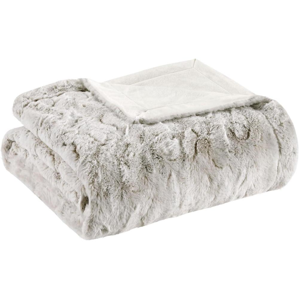 imageMadison Park Zuri Soft Plush Luxury Oversized Faux Fur Throw Animal Stripes Design Faux Mink On The Reverse Modern All Seasons Blanket for Bed Sofa Couch Office Sand 60x70quotSnow Leopard