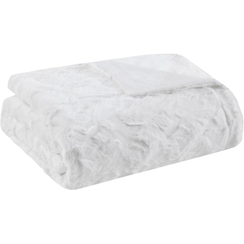 imageMadison Park Zuri Soft Plush Luxury Oversized Faux Fur Throw Animal Stripes Design Faux Mink On The Reverse Modern All Seasons Blanket for Bed Sofa Couch Office Sand 60x70quotWhite