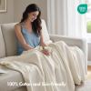 Madison Park 100% Egyptian Cotton Lightweight Summer Blanket, Breathable Waffle Knit Design, Soft Cozy All-Season Throw for Bed, Couch or Sofa, Sage Green Full/Queen Size (90″x90″)(Cream)