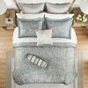 Madison Park Aubrey Cozy Comforter Set, Faux Silk Jacquard Paisley Design – All Season Down Alternative Bedding with Cotton Bed Sheets, Bed Skirt & Toss Pillows, King Navy 12 Piece(Teal Biab 12pcs)