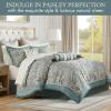Madison Park Aubrey Cozy Comforter Set, Faux Silk Jacquard Paisley Design – All Season Down Alternative Bedding with Cotton Bed Sheets, Bed Skirt & Toss Pillows, King Navy 12 Piece(Teal Biab 12pcs)