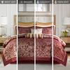 Madison Park Aubrey Cozy Comforter Set, Faux Silk Jacquard Paisley Design – All Season Down Alternative Bedding with Cotton Bed Sheets, Bed Skirt & Toss Pillows, King Navy 12 Piece(Red Biab 12pcs)