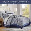 Madison Park Aubrey Cozy Comforter Set, Faux Silk Jacquard Paisley Design – All Season Down Alternative Bedding with Cotton Bed Sheets, Bed Skirt & Toss Pillows, King Navy 12 Piece(Navy Biab 12pcs)