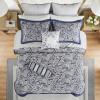 Madison Park Aubrey Cozy Comforter Set, Faux Silk Jacquard Paisley Design – All Season Down Alternative Bedding with Cotton Bed Sheets, Bed Skirt & Toss Pillows, King Navy 12 Piece(Navy Biab 12pcs)