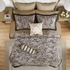 Madison Park Aubrey Cozy Comforter Set, Faux Silk Jacquard Paisley Design – All Season Down Alternative Bedding with Cotton Bed Sheets, Bed Skirt & Toss Pillows, King Navy 12 Piece(Black Biab 12pcs)