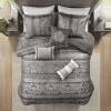 Madison Park Bellagio Cozy Comforter Set – Luxurious Jaquard Traditional Damask Design, All Season Down Alternative Bedding with Matching Shams, Decorative Pillow, Queen(90″x90″), Brown/Gold 7 Piece(Bellagio Grey)
