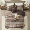 Madison Park Bellagio Cozy Comforter Set – Luxurious Jaquard Traditional Damask Design, All Season Down Alternative Bedding with Matching Shams, Decorative Pillow, Queen(90″x90″), Brown/Gold 7 Piece(Princeton Red)
