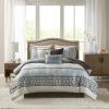 Madison Park Bellagio Cozy Comforter Set – Luxurious Jaquard Traditional Damask Design, All Season Down Alternative Bedding with Matching Shams, Decorative Pillow, Queen(90″x90″), Brown/Gold 7 Piece(Princeton Blue)