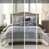Madison Park Bellagio Cozy Comforter Set – Luxurious Jaquard Traditional Damask Design, All Season Down Alternative Bedding with Matching Shams, Decorative Pillow, Queen(90″x90″), Brown/Gold 7 Piece(Princeton Blue)