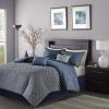 Madison Park Biloxi Jacquard Comforter Set – Modern Geometric Design, All Season Down Alternative Cozy Bedding with Matching, Shams, Decorative Pillow, Queen(90″x90″), Ombre Navy 7 Piece(Biloxi Navy)
