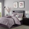Madison Park Biloxi Jacquard Comforter Set – Modern Geometric Design, All Season Down Alternative Cozy Bedding with Matching, Shams, Decorative Pillow, Queen(90″x90″), Ombre Navy 7 Piece(Biloxi Purple)