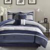 Madison Park Blaire Cozy Comforter Set-Luxurious Faux Silk Traditional Pieced Design All Season Down Alternative Bedding with Matching Shams, Decorative Pillow, Queen (90 in x 90 in),, Navy 7 Piece(Blaire Navy)