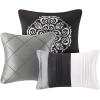 Madison Park Blaire Cozy Comforter Set-Luxurious Faux Silk Traditional Pieced Design All Season Down Alternative Bedding with Matching Shams, Decorative Pillow, Queen (90 in x 90 in),, Navy 7 Piece(Blaire Grey)
