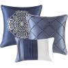 Madison Park Blaire Cozy Comforter Set-Luxurious Faux Silk Traditional Pieced Design All Season Down Alternative Bedding with Matching Shams, Decorative Pillow, Queen (90 in x 90 in),, Navy 7 Piece(Blaire Navy)