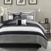 Madison Park Blaire Cozy Comforter Set-Luxurious Faux Silk Traditional Pieced Design All Season Down Alternative Bedding with Matching Shams, Decorative Pillow, Queen (90 in x 90 in),, Navy 7 Piece(Blaire Grey)