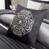 Madison Park Blaire Cozy Comforter Set-Luxurious Faux Silk Traditional Pieced Design All Season Down Alternative Bedding with Matching Shams, Decorative Pillow, Queen (90 in x 90 in),, Navy 7 Piece(Blaire Grey)