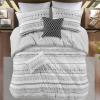 Madison Park Boho Comforter Set, Seersucker Southwestern Farmhouse Queen Size Comforters, Diamond Printed Reverse, All Season Microfiber Fluffy Bedding Set, Full/Queen, Taupe/Blue 5 Pieces(Ivory/Black)