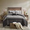 Madison Park Boone Cozy Comforter Set, Faux Suede, Deluxe Hotel Styling All Season Down Alternative Bedding Matching Shams, Decorative Pillow, Queen (90 in x 90 in), Rustic Brown 7 Piece(Dark Grey 7pcs)