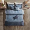 Madison Park Boone Cozy Comforter Set, Faux Suede, Deluxe Hotel Styling All Season Down Alternative Bedding Matching Shams, Decorative Pillow, Queen (90 in x 90 in), Rustic Brown 7 Piece(Dark Navy 7pcs)