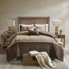 Madison Park Boone Cozy Comforter Set, Faux Suede, Deluxe Hotel Styling All Season Down Alternative Bedding Matching Shams, Decorative Pillow, Queen (90 in x 90 in), Rustic Brown 7 Piece(Brown 7pcs)