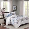 Madison Park Celeste Quilt Modern Classic Design All Season, Breathable Coverlet Lightweight Bedding Set, Matching Shams, Decorative Pillow, Full/Queen(90″x90″), Ruffle White 4 Piece(Floral Blue)