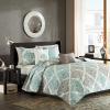 Madison Park Claire Quilt Modern Design – All Season, Breathable Coverlet Lightweight Bedding Set, Matching Shams, Decorative Pillow, Full/Queen (90 in x 90 in), Diamond Aqua 6 Piece(Aqua)