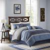 Madison Park Cozy Comforter Set Casual Blocks Design All Season, Matching Bed Skirt, Decorative Pillows, Queen(90″x90″), Red Brown, 7 Piece(Collins Blue/Grey)