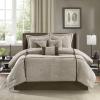 Madison Park Cozy Comforter Set Casual Blocks Design All Season, Matching Bed Skirt, Decorative Pillows, Queen(90″x90″), Red Brown, 7 Piece(Dallas Taupe/Brown)