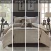 Madison Park Cozy Comforter Set Casual Blocks Design All Season, Matching Bed Skirt, Decorative Pillows, Queen(90″x90″), Red Brown, 7 Piece(Dune Beige/Brown)