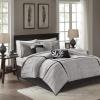 Madison Park Cozy Comforter Set Casual Blocks Design All Season, Matching Bed Skirt, Decorative Pillows, Queen(90″x90″), Red Brown, 7 Piece(Dune Black/Grey)
