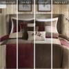 Madison Park Cozy Comforter Set Casual Blocks Design All Season, Matching Bed Skirt, Decorative Pillows, Queen(90″x90″), Red Brown, 7 Piece(Jackson Blocks Red/Brown)