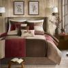 Madison Park Cozy Comforter Set Casual Blocks Design All Season, Matching Bed Skirt, Decorative Pillows, Queen(90″x90″), Red Brown, 7 Piece(Jackson Blocks Red/Brown)