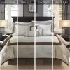 Madison Park Cozy Comforter Set-Deluxe Hotel Collection, All Season Down Alternative Luxury Bedding with Matching Shams, Decorative Pillows, Queen(90″x90″), Genevieve, Navy 7 Piece(Taupe/Brown)