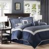 Madison Park Cozy Comforter Set-Deluxe Hotel Collection, All Season Down Alternative Luxury Bedding with Matching Shams, Decorative Pillows, Queen(90″x90″), Genevieve, Navy 7 Piece(Navy)