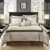 Madison Park Cozy Comforter Set-Deluxe Hotel Collection, All Season Down Alternative Luxury Bedding with Matching Shams, Decorative Pillows, Queen(90″x90″), Genevieve, Navy 7 Piece(Taupe/Brown)