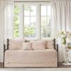 Madison Park Daybed Cover Set Damask Quilted Cover for Daybeds, All Season, Pre-washed Cotton-Filled Coastal Bedding with Scallop Edge, Shams, Bedskirt, Décor Pillows, Tuscany, Cream, 39″x75″, 6 Piece(Blush)