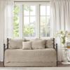 Madison Park Daybed Cover Set Damask Quilted Cover for Daybeds, All Season, Pre-washed Cotton-Filled Coastal Bedding with Scallop Edge, Shams, Bedskirt, Décor Pillows, Tuscany, Cream, 39″x75″, 6 Piece(Khaki)