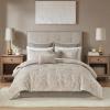 Madison Park Emilia Bed in a Bag Comforter Set with Sheets, Gold Metallic Jacquard Damask Design, Traditional, All Season Bedding Includes Bedskirt, Shams, Toss Pillows, Queen Khaki/Gold 12 Piece(Queen)