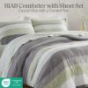 Madison Park Essentials Jaxon Bed in a Bag Comforter Set with Sheet, Printed Stripe Design, Modern All Season Bedding and Matching Sham, Queen Blue/Grey 7 Piece(Green/Grey)