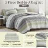 Madison Park Essentials Jaxon Bed in a Bag Comforter Set with Sheet, Printed Stripe Design, Modern All Season Bedding and Matching Sham, Queen Blue/Grey 7 Piece(Green/Grey)