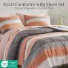 Madison Park Essentials Jaxon Bed in a Bag Comforter Set with Sheet, Printed Stripe Design, Modern All Season Bedding and Matching Sham, Queen Blue/Grey 7 Piece(Coral/Grey)