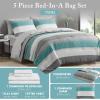 Madison Park Essentials Jaxon Bed in a Bag Comforter Set with Sheet, Printed Stripe Design, Modern All Season Bedding and Matching Sham, Queen Blue/Grey 7 Piece(Aqua/Grey)