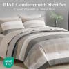 Madison Park Essentials Jaxon Bed in a Bag Comforter Set with Sheet, Printed Stripe Design, Modern All Season Bedding and Matching Sham, Queen Blue/Grey 7 Piece(Taupe/Grey)