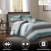 Madison Park Essentials Queen Comforter Set, Bed in a Bag Queen, Watercolor Print Coastal Comforter & Chambray Cotton Sheet Set, All Season Bedding Set, Saben, Taupe Queen (90 in x 90 in) 9 Piece(Stripe Aqua)