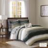 Madison Park Essentials Queen Comforter Set, Bed in a Bag Queen, Watercolor Print Coastal Comforter & Chambray Cotton Sheet Set, All Season Bedding Set, Saben, Taupe Queen (90 in x 90 in) 9 Piece(Stripe Taupe)